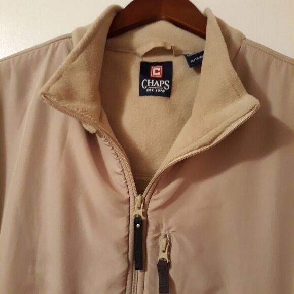 Men’s Chaps Fleece Jacket Size XL/TG Full Zip Tan Drawstring Waist LNC - Picture 7 of 12